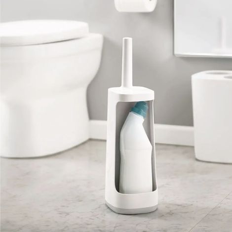 Brosse de toilette Flex™ Plus avec espace de rangement – Tête flexible en D – Antigouttes – Conception antibouchage – Gris clair – Joseph & Joseph