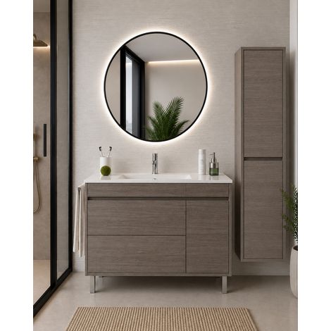 Mueble de baño con lavabo ORIGENBATH CAPRERA sin espejo 50x40 cm roble smoky con columna (1/5)