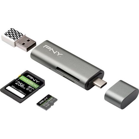 Lecteur de carte flash - PNY - R-TC-UA-3N1E01-RB - USB 3.1 et USB-C - Design compact - Connexion rapide