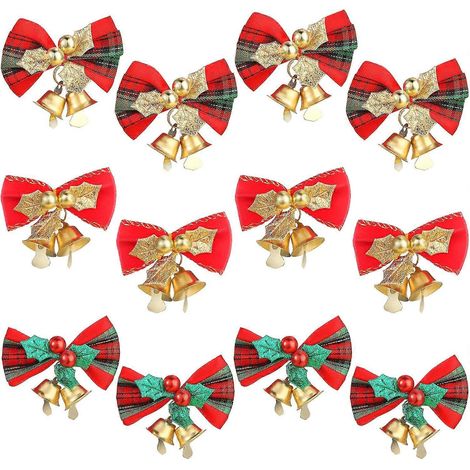 12 nœuds de Noël avec clochettes pour décoration de sapin festive (1/4)