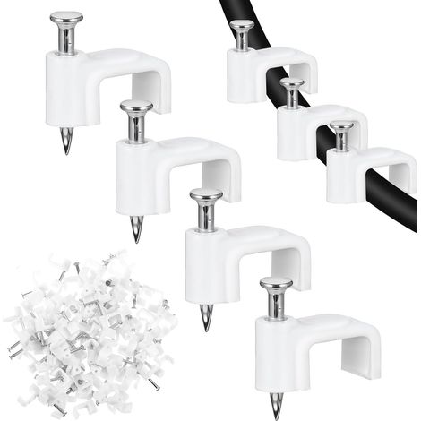 Lot de 100 clips de câble 8 mm pour gestion de câble Ethernet, coaxial et haut-parleur (1/5)