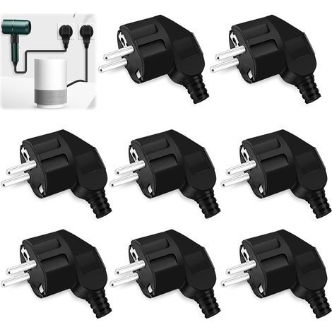 Pack of 8 Schuko Plugs, 230V Waterproof Sockets, Outdoor Angled Connectors, Anti-Twist Protection for Garden (1/5)