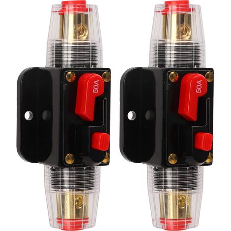 Coupe-circuit en ligne 12-24V 50A avec réarmement manuel, porte-fusible, cosses de batterie, gaines thermorétractables pour système audio auto bateau (1/5)