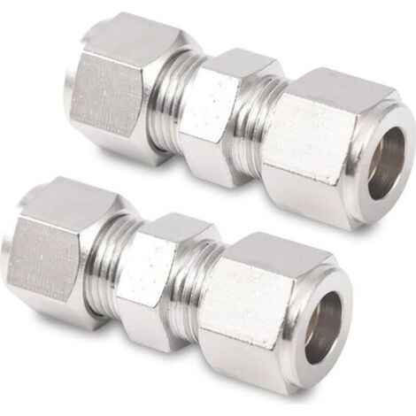 Compression Hose Fitting, 2 Pack Stainless Steel OD 8mm Straight Fitting Fitting for Tubing and Air Compressors, Silver (1/5)