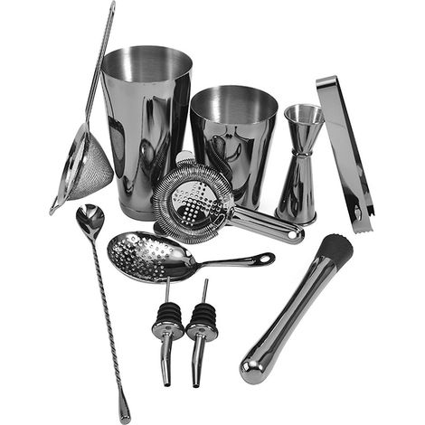 11-teiliges Cocktail-Shaker-Set mit Boston-Shaker-Becher und 3 verschiedenen Sieben aus Edelstahl