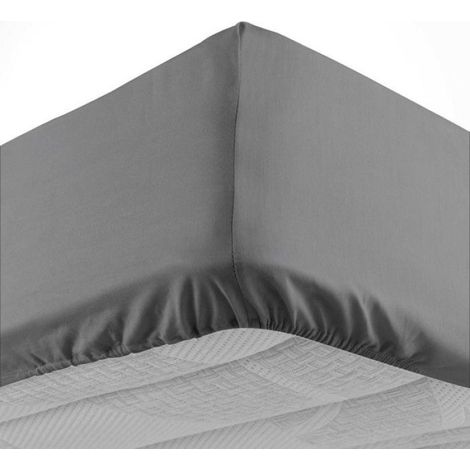 Drap Housse - LINA - 180 x 200 cm - Uni - 57 Fils - Anthracite (1/5)