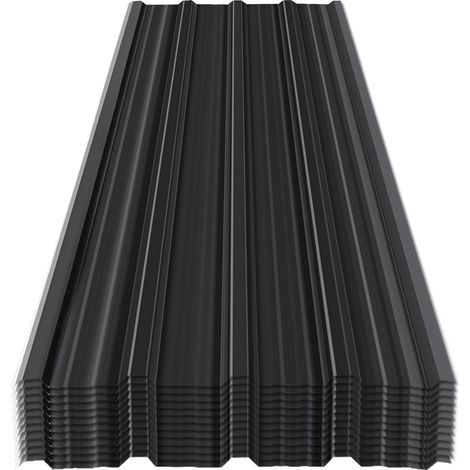 Wolketon Lot 12 tôles de toiture acier galvanisé 129 x 46 cm anthracite (1/5)