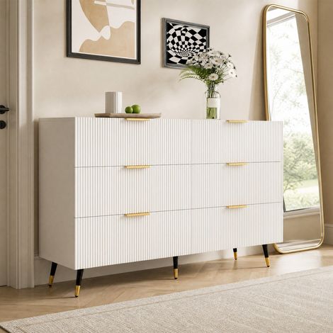 MEUBLIV Sideboard 120 cm blanc et doré – 6 tiroirs, grand rangement (1/5)