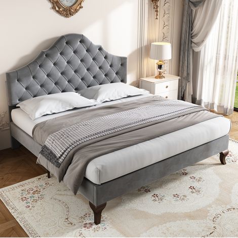 lit adulte 140x200 velours gris dossier haut OKMYHOME (1/5)