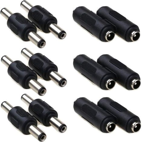 5,5 x 2,1 mm DC-Stromanschluss, Stecker auf Stecker, zylindrischer DC-Anschluss 5,5 x 2,1 mm, Buchse auf Buchse, für Überwachungskameras, Automonitore, 12 Stück (1/4)