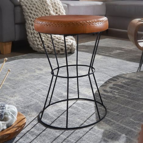 Tabouret de bar 35x35x48 cm en cuir piétement en fer (1/4)