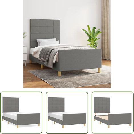 The Living Store Cadre de lit sans matelas gris foncé 90x200 cm tissu - Cadre De Lit - Lit Double - Literie - Meuble De Chambre - Têted'oreiller Ajustable (1/5)