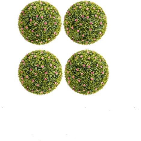 Boules topiaires artificielles réalistes – Plante synthétique avec fleurs roses – Suspension pour maison, jardin, mariage – 4pcs, diamètre 32cm (1/5)