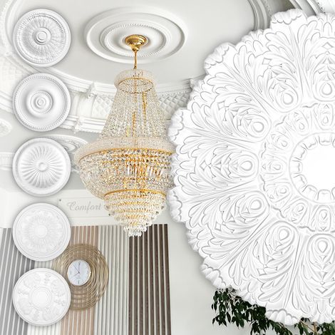 HEXIM Perfect Stuckrosette aus PU, B3048 bis B3121 weiß - Deckenrosette Stuck Wanddeko Wohnzimmer: B3121 - Ø 800mm