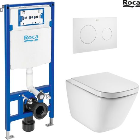 Bastidor ROCA DUPLO con cisterna empotrada y pulsador PL10 blanco mate con inodoro suspendido ROCA THE GAP con sistema rimless (1/5)