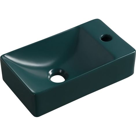 Lavabo en céramique MARGITHA 38x22cm, trou robinetterie à droite, kérosène (1/4)