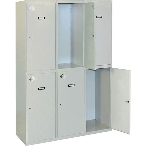 SimonRack Vestiaire Métallique 6 Porte, 3 Modules, 1800x1200x500 mm, Serrure à Clé et Aérations, Gris Simonlocker (1/4)