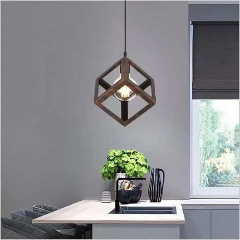 Rétro Lustre Suspension Industrielle Rouillé Lampe Suspension en Carré Métal pour Salon Chambre Cafe Bar (1/4)