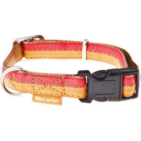 collare 25 mm ROSSO ARANCIO: Collare bicolore in ecopelle per cani con cuciture a vista