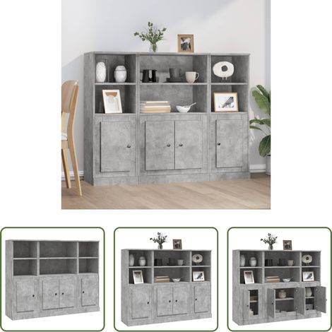 vidaXL Betonfarbe -  Highboards 3 Stk. Betongrau Holzwerkstoff (1/5)