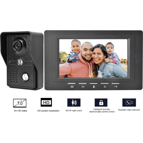 Ej.Life Visiophone Connecté Kit Interphone Vidéo Filaire avec écran Couleur 7",Portier Vidéo pour Une Famille,Platine de Rue, Sonnette de Camera,noir (1/5)
