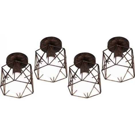 U-Do 4Pcs Plafonnier Carré Rouille Lampe de Plafonde Cage en Métal design Vintage décoration pour Salon Couloir (1/4)
