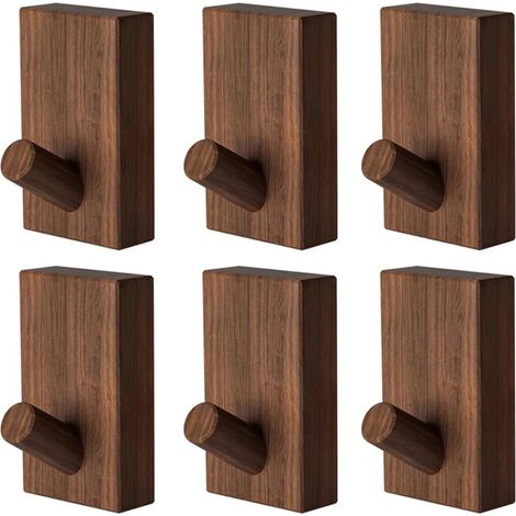 Crochet mural en bois de noyer et de hêtre nordique for manteau, vêtements d'entrée, jupe, chapeau, poinçon conique, décoration d'hôtel, porte-robe(Walnut 6pcs) (1/4)