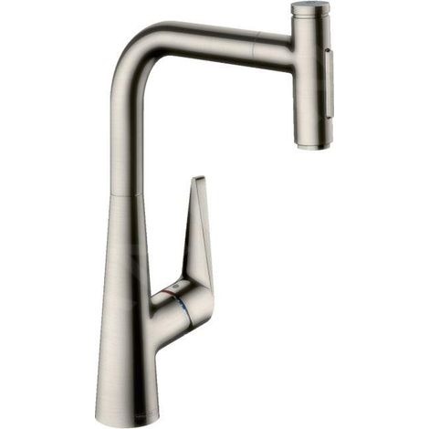 hansgrohe Talis Select M51 Mitigeur de cuisine monocommande 300, douchette extractible, 2 jets, sBox, finition acier inoxydable (1/5)