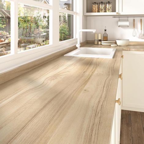 Rouleau Adhesif Pour Meuble Papier Peint Bois Beige Film Autocollant Revetement Adhesif Meuble Pour Plan De Travail Cuisine Bois Beige Papier Peint Vinyle Pour Chambre 40 x 200cm (1/5)