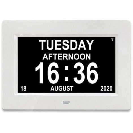 7" LCD Horloge Numérique Calendrier avec Date, Horloge Calendrier avec Date, Jour et Heure Horloge Alzheimer Horloge pour Les Seniors,C'est pour Les Parents (Blanc) (1/4)