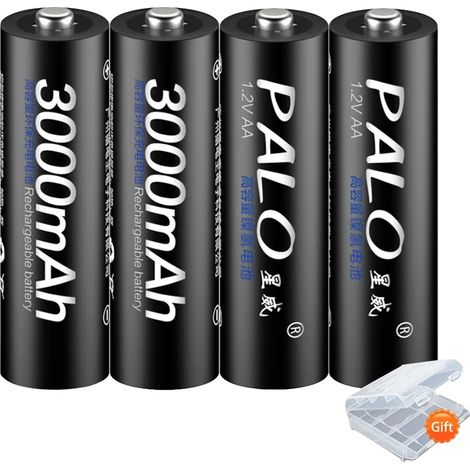 Pilas recargables, capacidad de 3000 mAh, amplia compatibilidad, 4 pilas AA negras (1/2)