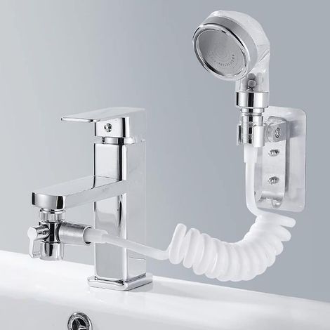 Douchette vasque, set pomme de douche vasque, pomme de douche anticalcaire avec tube télescopique de 1,5 m, pour shampoing ou nettoyage de l'évier (robinet non inclus) (1/5)