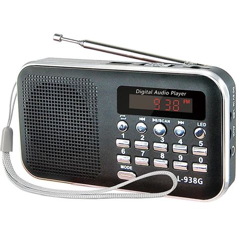 (Noir) Radio FM avec emplacement pour carte TF, port USB et entrée AUX, équipée d'une batterie rechargeable de 1200 mAh. (1/4)