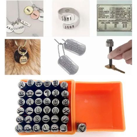 Jeu de 37 poinçons en acier (26 lettres, 9 chiffres), outil de marquage en acier au carbone avec coffret de rangement (1/5)