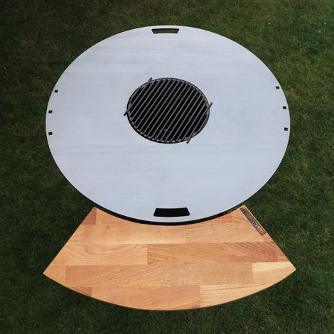 DEINWERK Anstecktisch aus Corten/Eiche für Grillfass Grilltonne Feuertisch Feuerstelle (1/2)