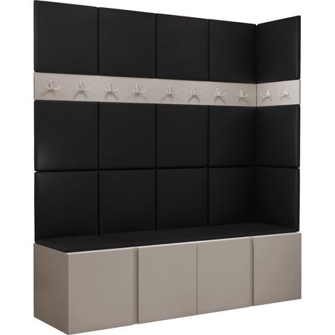 Conjunto para recibidor Pinis II, Cuero ecológico Soft 011, 186x168x46cm, Aglomerado laminado, Cuero ecológico, Colocada, Montada en la pared