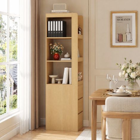Meuble rangement etagere 200 cm avec tiroirs chene OKMYHOME (1/5)