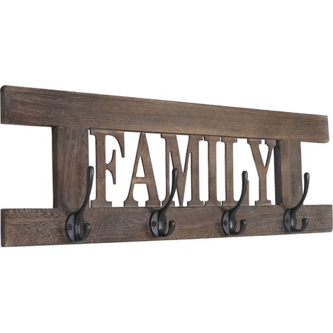 Perchero de pared con gancho vintage de madera marrón con 4 ganchos 20,5x60x1,5 cm MED04049 (1/2)