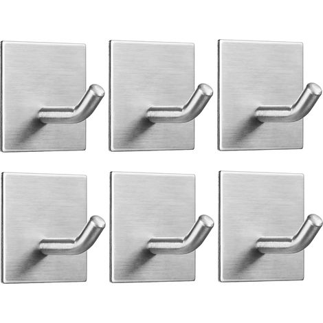CCYKXA (Argenté)Lot de 6 crochets adhésifs robustes en acier inoxydable pour cuisine, salle de bain, porte de maison, serviette, manteau, clé, peignoir (1/5)