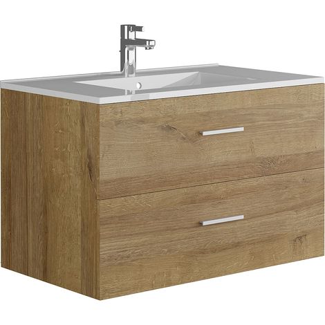 Mobile per bagno sospeso con lavabo singolo Naturale chiaro 80 cm - KAYLA (1/5)