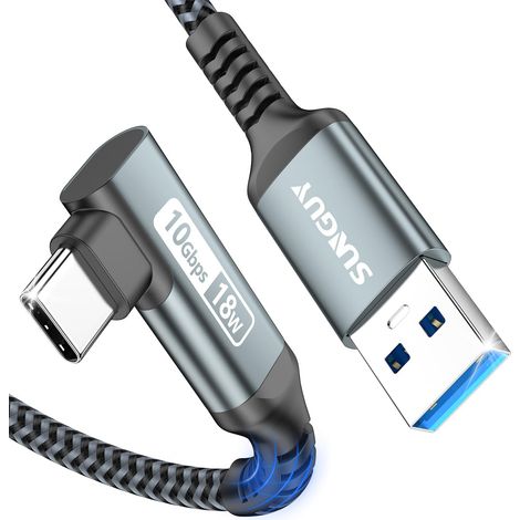 Câble USB C 90 Coudé, 25CM 10Gbps USB 3.1 Gen 2 Câble USB vers USB C Court, Type C Charge Rapide Compatible avec Android Auto, Galaxy S22, SSD, Huawei P30/P20, Xiaomi-Gris (1/5)