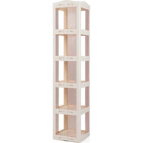 Bibliothèque blanche pliante à 5 niveaux avec rotation à 360 et base pivotante, pour salon, bureau et chambre