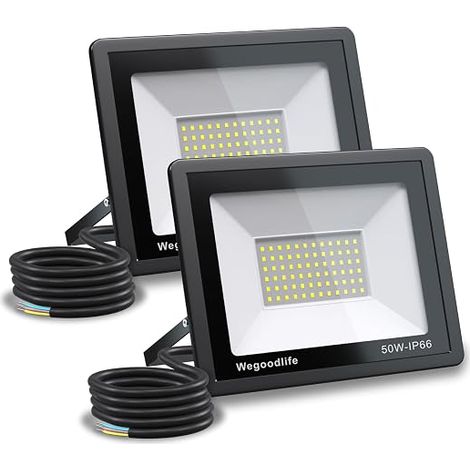 2 Pack 50W 3995LM Outdoor LED Floodlight, 3000K Warm White, IP66 Waterproof, Security Lighting for Garden, Patio, Yard, Entrance, Garage (1/5)