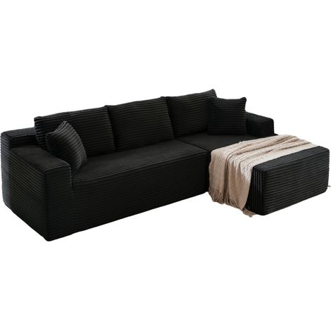 ELVMI Modulares Ecksofa in L-Form mit 4 Aufstellvarianten und Abnehmbaren Kissen aus Schaumstoff und Federn Schwarz (1/4)