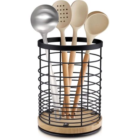 Portautensili da cucina, cestello girevole per posate in acciaio inox, grande portautensili da cucina 13,5×13,5×18,6 cm