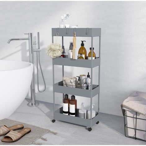 Carrello portasoggetti a rotelle 4 livelli, 40 x 19 x 90 cm, grigio DESVIAE (1/5)