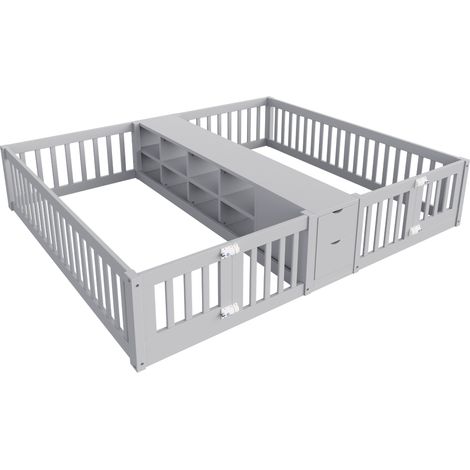 Letto per bambini doppio 90 x 200 cm in legno grigio con cassetti e mensola (1/5)