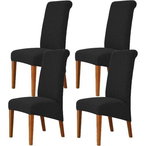 One-piece elastic jacquard dining chair cover, removable and washable, universal size, suitable for weddings, kitchens, banquets, etc., large size, black. (1/4)