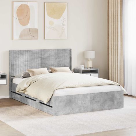 vidaXL Bettgestell mit Stauraum und Kopfteil Betongrau 140 x 200 cm (1/5)