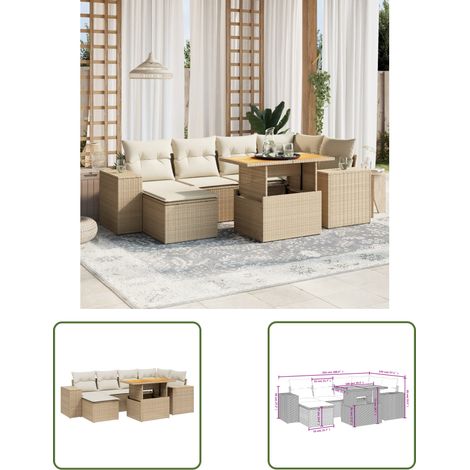 The Living Store 7-tlg. Garten-Sofagarnitur mit Kissen Beige Poly Rattan - Gartenmöbel Set - PE-Rattan Möbel - Outdoor Lounge - Gartenecke - Beige Sofas (1/3)